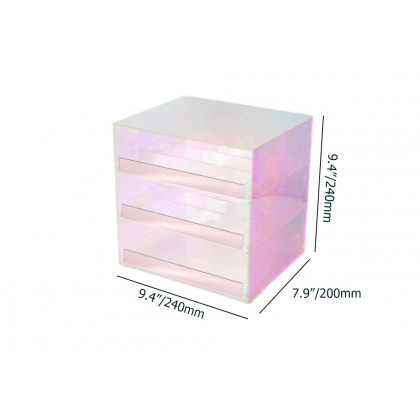 HMR - Iridescent & Clear Makeup Organizer Cosmetic Rack Desk Storage Display Box with Drawers