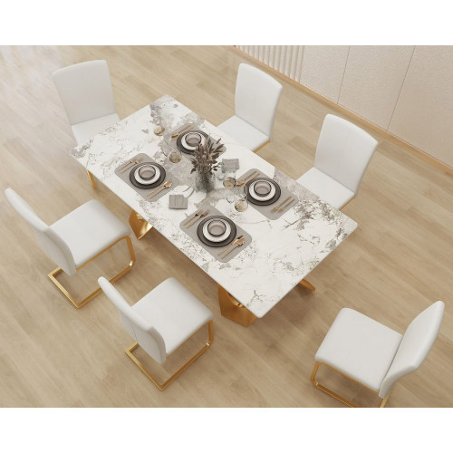 HMR Modern Dining Chairs with PU Leather Upholstery (Set of 8) - White