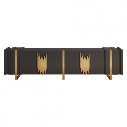 HMR - Aurea 78.7" Light Luxury TV Stand Black Rectangular with 4 Doors & 2 Shelves in Gold