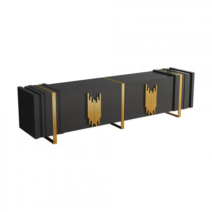 HMR - Aurea 78.7" Light Luxury TV Stand Black Rectangular with 4 Doors & 2 Shelves in Gold