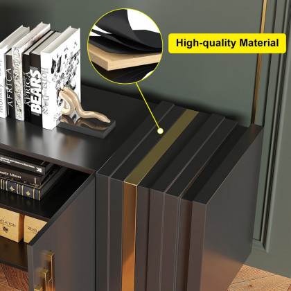 HMR - Aurea 78.7" Light Luxury TV Stand Black Rectangular with 4 Doors & 2 Shelves in Gold