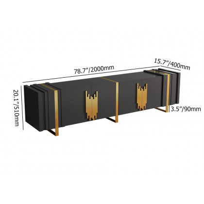 HMR - Aurea 78.7" Light Luxury TV Stand Black Rectangular with 4 Doors & 2 Shelves in Gold