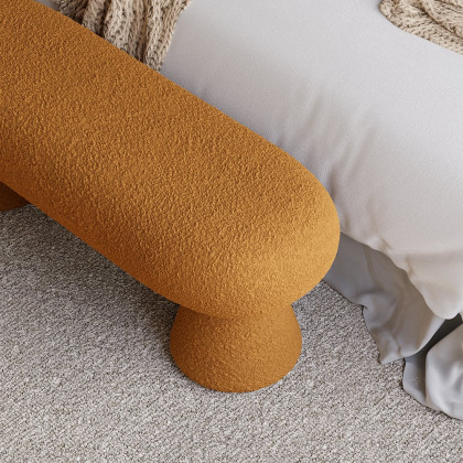 HMR - Modern Orange Boucle Bedroom Bench Upholstered Long Bench with 2 Legs