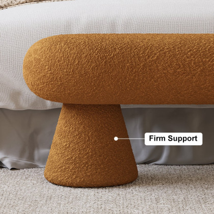 HMR - Modern Orange Boucle Bedroom Bench Upholstered Long Bench with 2 Legs