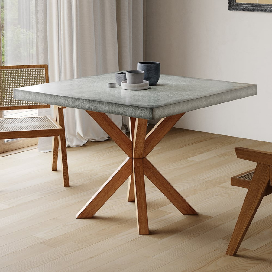 HMR - 39.4" Japandi Modern Square Oak Wood Dining Table Seats 2-4 People