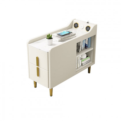 HMR Modern Multifunctional Narrow Side Table Sintered Stone Top End Table Speaker & USB Port - Beige