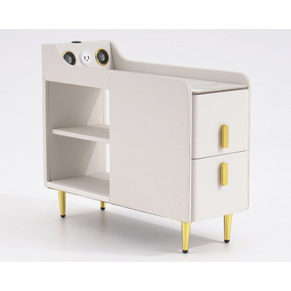 HMR Modern Multifunctional Narrow Side Table Sintered Stone Top End Table Speaker & USB Port - Beige
