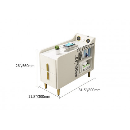 HMR Modern Multifunctional Narrow Side Table Sintered Stone Top End Table Speaker & USB Port - Beige