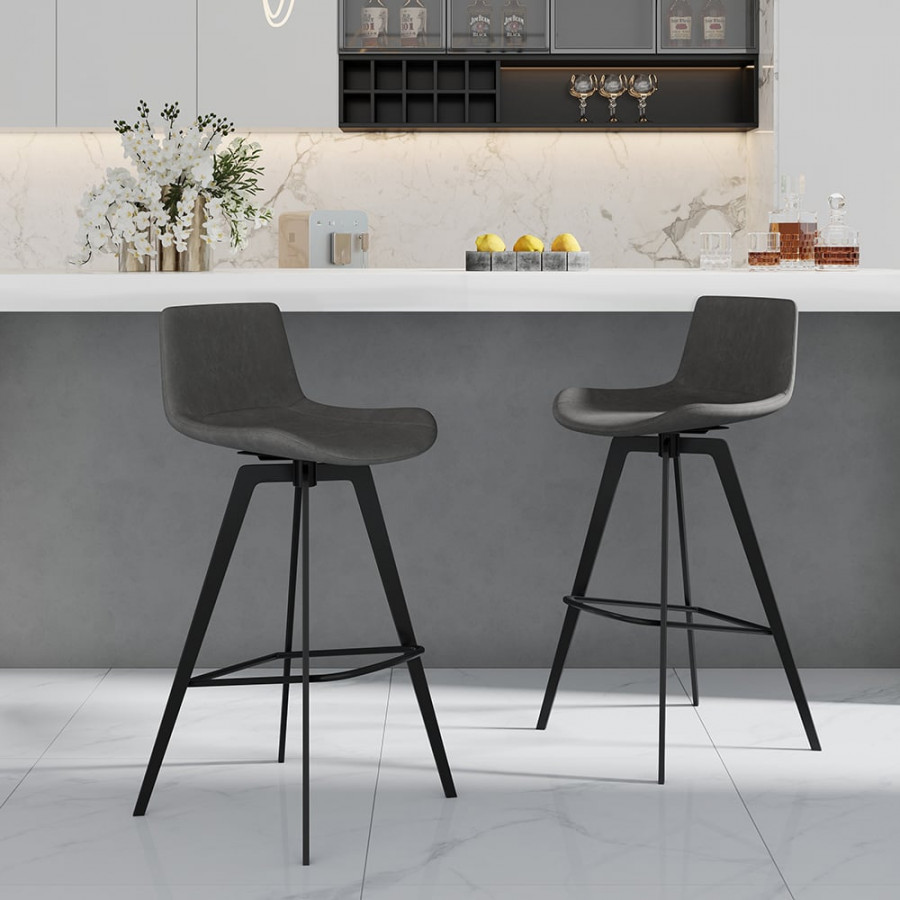 HMR - Linesly Series Set of 2 Mid-Century Modern Swivel PU Leather Bar Stools with Upholstery