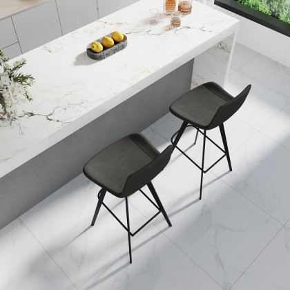 HMR - Linesly Series Set of 2 Mid-Century Modern Swivel PU Leather Bar Stools with Upholstery