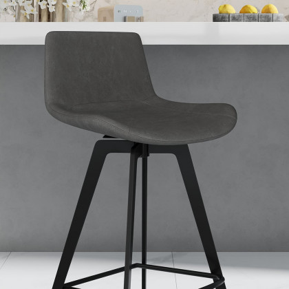 HMR - Linesly Series Set of 2 Mid-Century Modern Swivel PU Leather Bar Stools with Upholstery