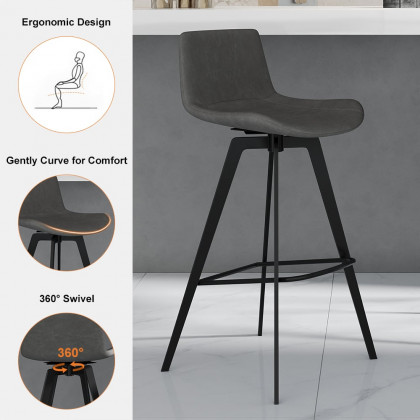 HMR - Linesly Series Set of 2 Mid-Century Modern Swivel PU Leather Bar Stools with Upholstery