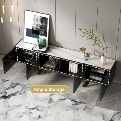 HMR Grovyn TV Stand & Nesting Coffee Table Set - Black, 86.6"W x 15.7"D x 23.6"H