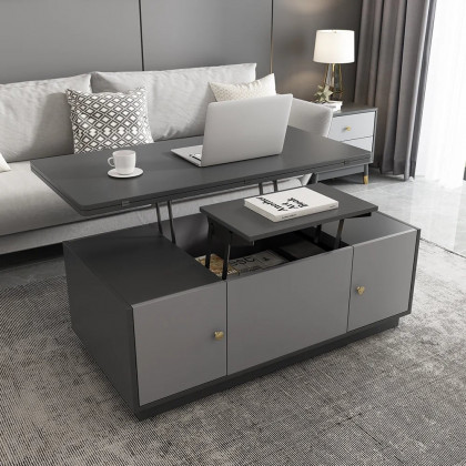 HMR - Set of 2 Gray Extendable 3 Drawers TV Stand & Lift-Top Coffee Table Set Up to 120"