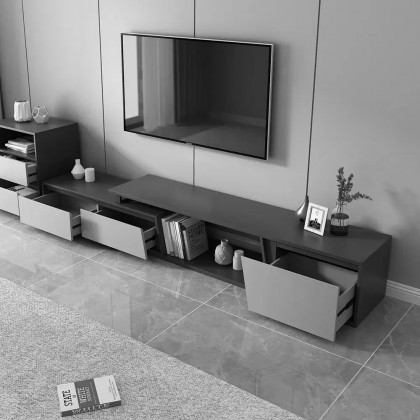 HMR - Set of 2 Gray Extendable 3 Drawers TV Stand & Lift-Top Coffee Table Set Up to 120"