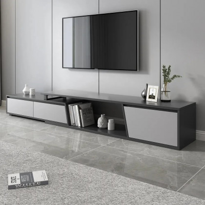 HMR - Set of 2 Gray Extendable 3 Drawers TV Stand & Lift-Top Coffee Table Set Up to 120"