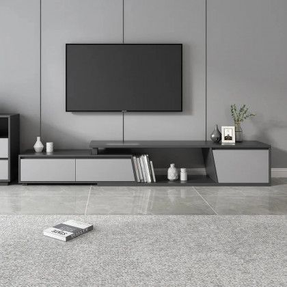 HMR - Set of 2 Gray Extendable 3 Drawers TV Stand & Lift-Top Coffee Table Set Up to 120"