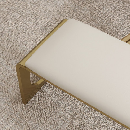HMR - 55" Modern Dining Bench with Faux Leather Upholstery Off-White Seats 1-3 People