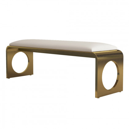 HMR - 55" Modern Dining Bench with Faux Leather Upholstery Off-White Seats 1-3 People