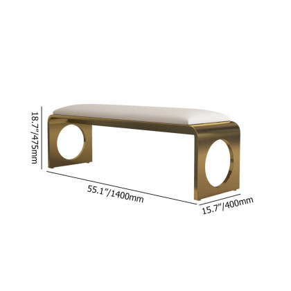 HMR - 55" Modern Dining Bench with Faux Leather Upholstery Off-White Seats 1-3 People