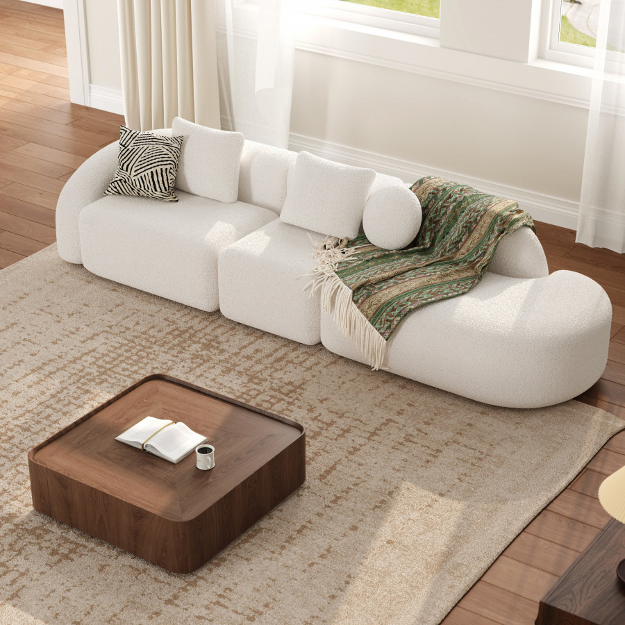 HMR - 129" 3-Piece Modular Boucle Curved Sectional with Pillows