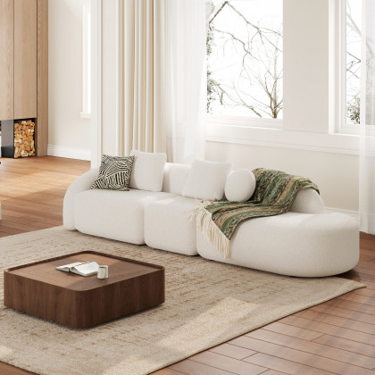HMR - 129" 3-Piece Modular Boucle Curved Sectional with Pillows