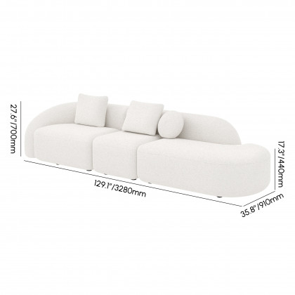 HMR - 129" 3-Piece Modular Boucle Curved Sectional with Pillows