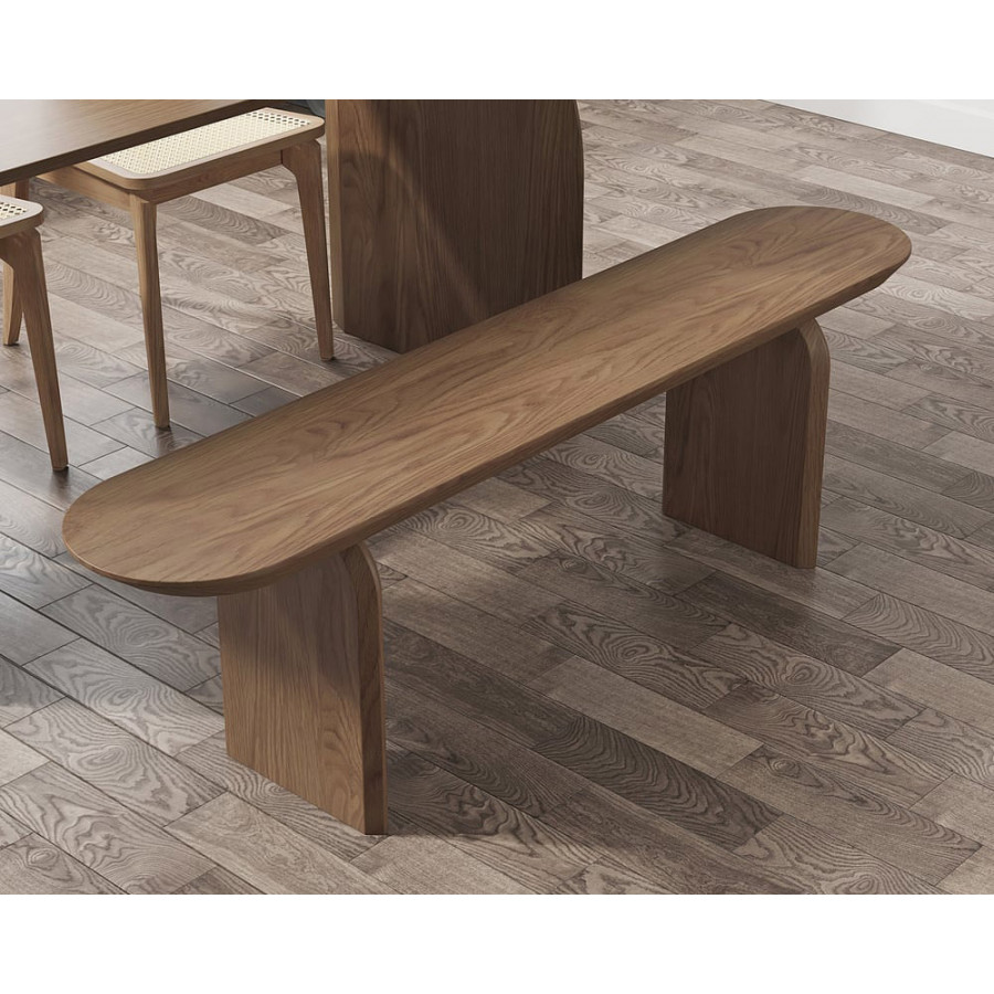 HMR Tintica Series Japandi Oval Solid Wood Dining Bench Seats 1-2 People - Walnut, 59"