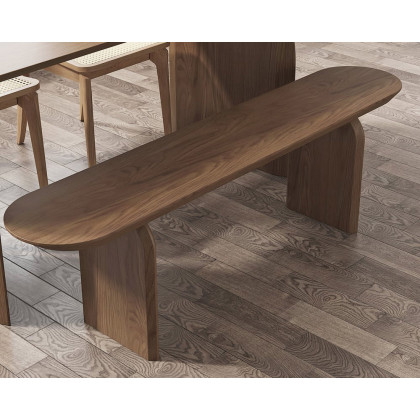 HMR Tintica Series Japandi Oval Solid Wood Dining Bench Seats 1-2 People - Walnut, 59"
