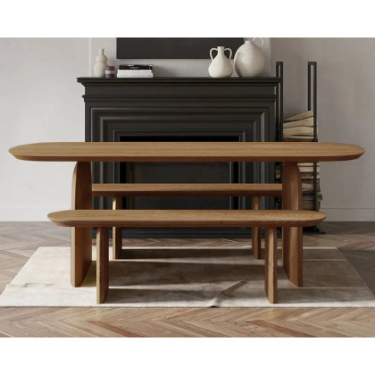 HMR Tintica Series Japandi Oval Solid Wood Dining Bench Seats 1-2 People - Walnut, 59"