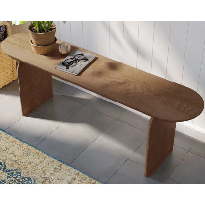 HMR Tintica Series Japandi Oval Solid Wood Dining Bench Seats 1-2 People - Walnut, 59"