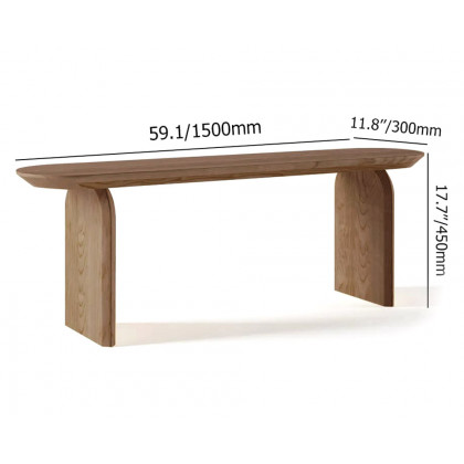 HMR Tintica Series Japandi Oval Solid Wood Dining Bench Seats 1-2 People - Walnut, 59"