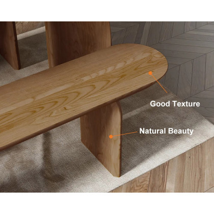 HMR Tintica Series Japandi Oval Solid Wood Dining Bench Seats 1-2 People - Walnut, 59"