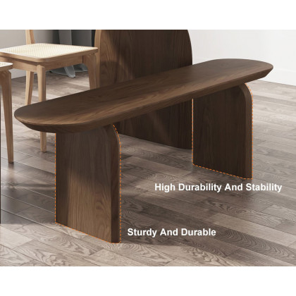 HMR Tintica Series Japandi Oval Solid Wood Dining Bench Seats 1-2 People - Walnut, 59"