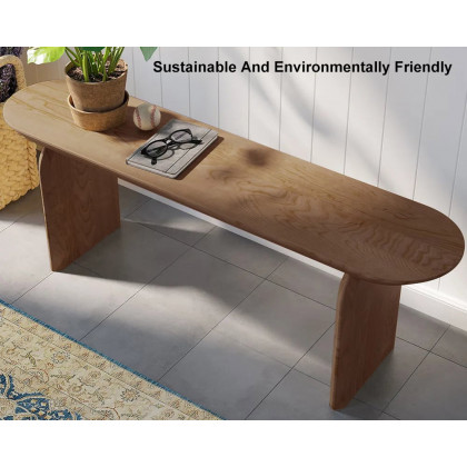HMR Tintica Series Japandi Oval Solid Wood Dining Bench Seats 1-2 People - Walnut, 59"