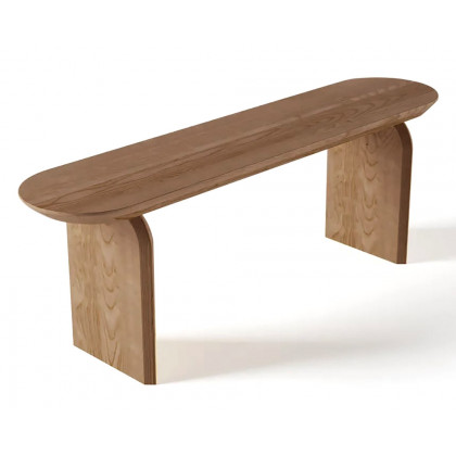 HMR Tintica Series Japandi Oval Solid Wood Dining Bench Seats 1-2 People - Walnut, 59"
