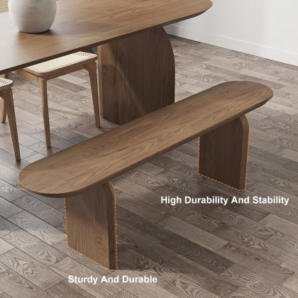 HMR Tintica Series Japandi Oval Solid Wood Dining Bench Seats 1-2 People - Walnut, 59"