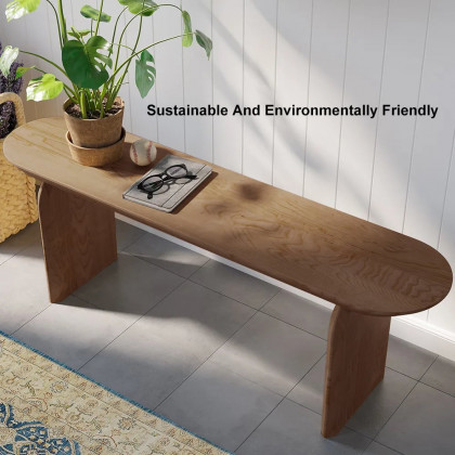 HMR Tintica Series Japandi Oval Solid Wood Dining Bench Seats 1-2 People - Walnut, 59"
