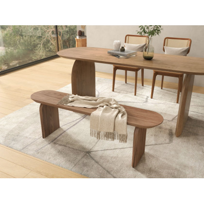 HMR Tintica Series Japandi Oval Solid Wood Dining Bench Seats 1-2 People - Walnut, 59"