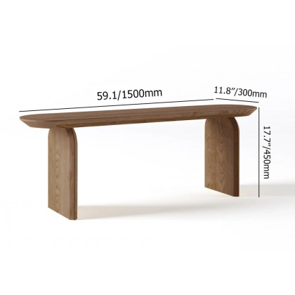 HMR Tintica Series Japandi Oval Solid Wood Dining Bench Seats 1-2 People - Walnut, 59"
