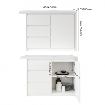 HMR Kitchen Island with Storage - White, 50”/1270mm, Engineered Wood