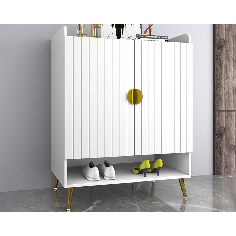 HMR Yellar Nordic Entryway Shoe Cabinet with Doors & Open Shelves - White, 31.5" (5 Shelves)