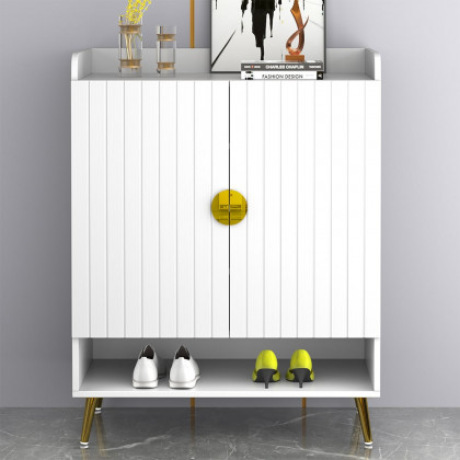 HMR Yellar Nordic Entryway Shoe Cabinet with Doors & Open Shelves - White, 31.5" (5 Shelves)