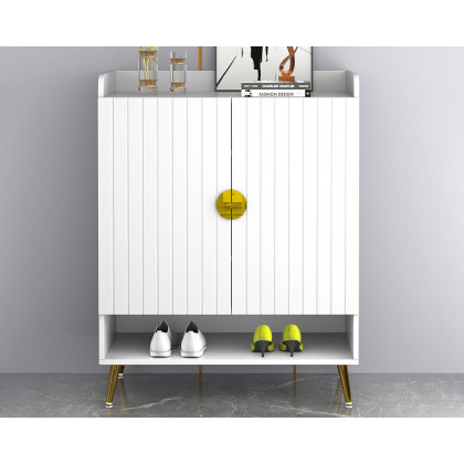 HMR Yellar Nordic Entryway Shoe Cabinet with Doors & Open Shelves - White, 31.5" (5 Shelves)