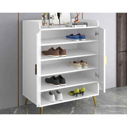 HMR Yellar Nordic Entryway Shoe Cabinet with Doors & Open Shelves - White, 31.5" (5 Shelves)