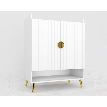 HMR Yellar Nordic Entryway Shoe Cabinet with Doors & Open Shelves - White, 31.5" (5 Shelves)