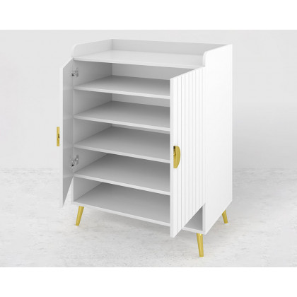 HMR Yellar Nordic Entryway Shoe Cabinet with Doors & Open Shelves - White, 31.5" (5 Shelves)