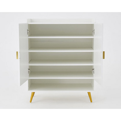 HMR Yellar Nordic Entryway Shoe Cabinet with Doors & Open Shelves - White, 31.5" (5 Shelves)