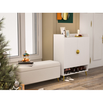 HMR Yellar Nordic Entryway Shoe Cabinet with Doors & Open Shelves - White, 31.5" (5 Shelves)