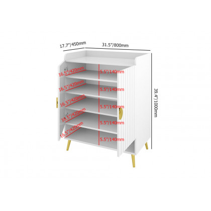 HMR Yellar Nordic Entryway Shoe Cabinet with Doors & Open Shelves - White, 31.5" (5 Shelves)